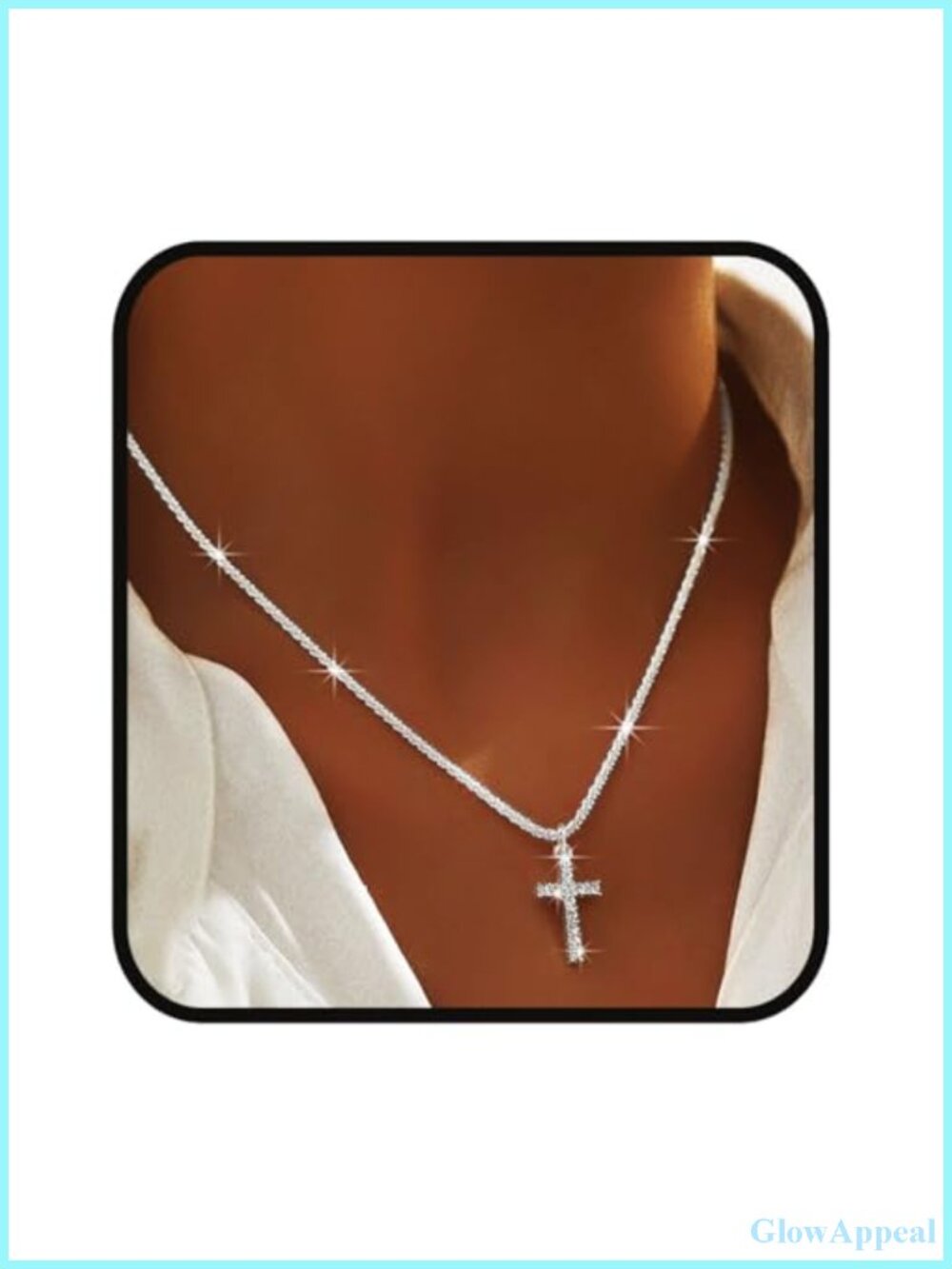 925 Sterling Silver Layered Dainty Chain Necklace Sparkling Cross Pendant